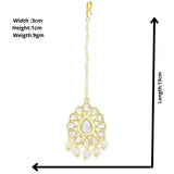 Kundan Maang tika Green Bindiya Style Brass Ethnic Maang Tika for Women and Girls Pack of 1