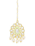 Kundan Maang tika Green Bindiya Style Brass Ethnic Maang Tika for Women and Girls Pack of 1