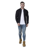 Men's Cotton Regular Fit Solid Varsity Jacket - Black