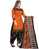 Women's Orange Cotton Floral Printed Unstitched Salwar Suit Material