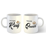 Couple Combo Coffee Mug Set with I Am Her King & I Am His Queen Printed- White- 11oz