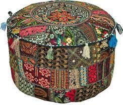 Rastogi Handicrafts Bohemian Patch Work Ottoman Cover,Traditional Vintage Indian Pouf Floor/Foot Stool, Christmas Decorative Chair Cover,100% Cotton Art Decor Cushion