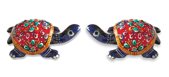 Rastogi Handicrafts Set of 2 Luck Charm and FengShui Item Centerpiece Lucky Sea Turtle-Unique Metal Work Tortoise Figurine-Good Luck Charm Home & Table Decor 2.5