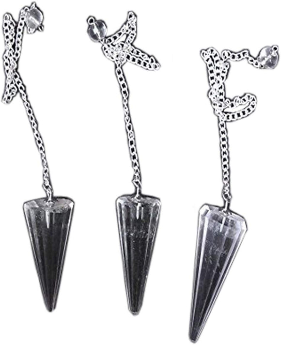 Gemstone Faceted Clear Crystal Quartz Cone Shaped Top Quality Pendulum With Chakra Chain A++