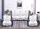 Flower Print Cotton 5 Seater Slip Sofa Cover Set, 178x74x1 cm - 6 Piece (Cream), Floral