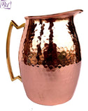 Rastogi Handicrafts Pure Copper Hammered Jug New Copper Moscow Mule Water Pitcher Heavy Gauge Pure Solid Hammered with Set of 4 Beer Wine Mug