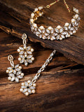 Traditional Crystal Shine Stones & Pearls Choker Necklace Set For Women