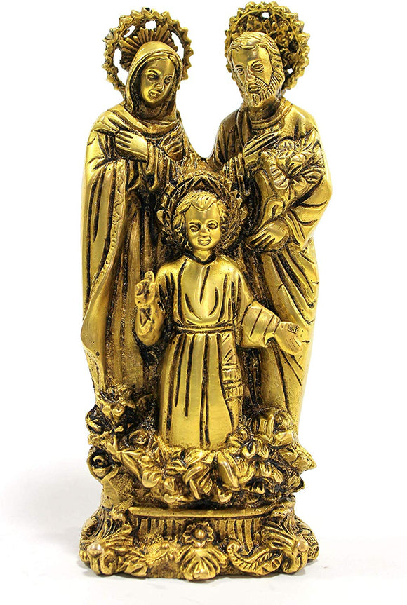 Brass Holy Family Statue of Baby Jesus, The Virgin Mary and Saint Joseph (7.5