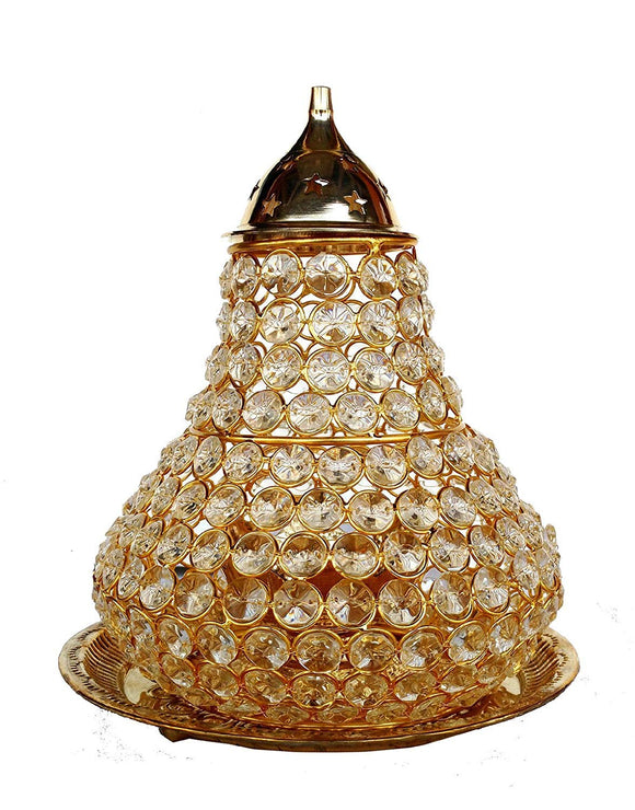 Rastogi Handicrafts Big Brass Akhand Diya Diamond Crystal Deepak Dia Akhand Jyot, Magical Lantern Brass Diya Brass Oil Lamp, Brass diyas puja lamp