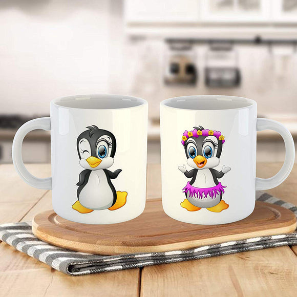 Cute Cartoon Penguin Printed Coffee Mug Set-White Ceramic Coffee Mug-Set of 2 Mug-11Oz Gift for Kids