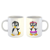 Cute Cartoon Penguin Printed Coffee Mug Set-White Ceramic Coffee Mug-Set of 2 Mug-11Oz Gift for Kids