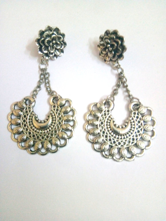 Indian Ethnic Silver Plated Flower Design Jhumka Jhumki Set