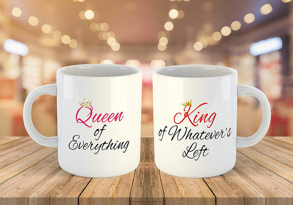 Queen of Everything King of Whatever Left Couple Coffee Mug Set