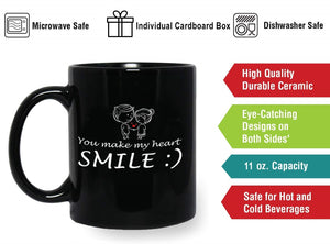 You Make My Heart Smile Ceramic Mug Inspirational Cup Novelty Coffee Mug Black 11oz