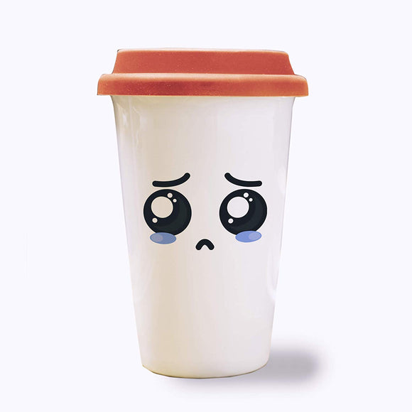 Laughing Face Expression Travel Mug Coffee Tumbler 12oz Design 3– White