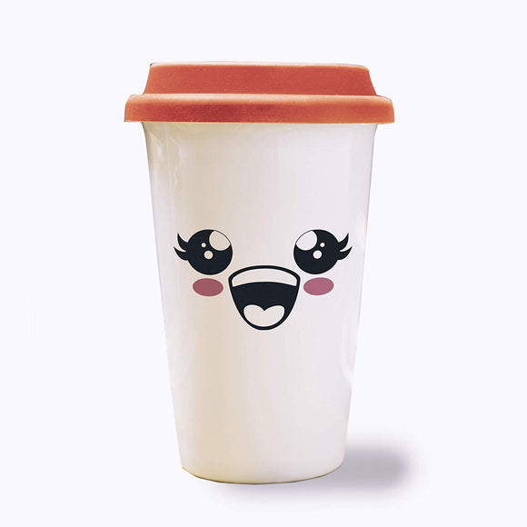 Laughing Face Expression Travel Mug Coffee Tumbler 12oz Design 4– White