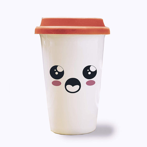 Laughing Face Expression Travel Mug Coffee Tumbler 12oz Design 5– White