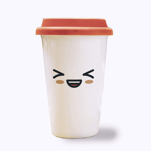 Laughing Face Expression Travel Mug Coffee Tumbler 12oz Design 7– White