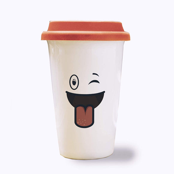 Laughing Face Expression Travel Mug Coffee Tumbler 12oz Design 8– White
