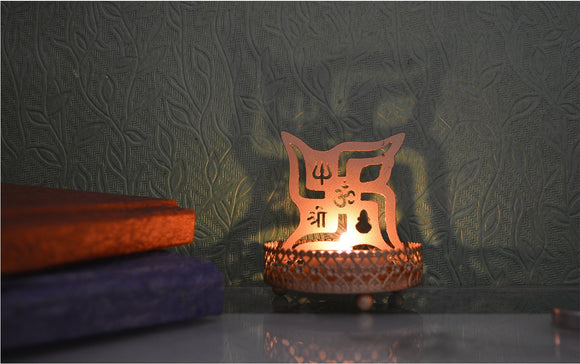 Sasthik Design Metal Tea Light Holder (7.62 cm x 7.62 cm x 10.16 cm, Gold)