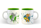 Dual Tone Coffee Mugs Set of 2 for Friends Funny Tom & Jerry Cartoon Printed 11oz Ceramic Travel Mug