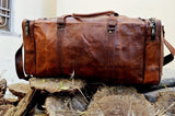 24" Men's Vintage Brown Genuine Leather Camel hide Travel Duffle Luggage Gym Bag