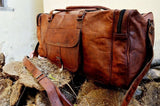 24" Men's Vintage Brown Genuine Leather Camel hide Travel Duffle Luggage Gym Bag